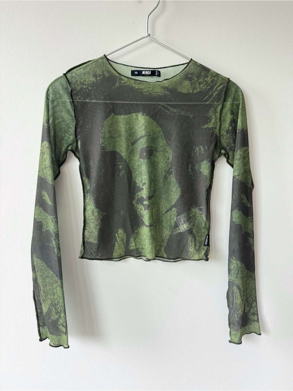 Minga London Sheer Mesh Long Sleeve Cropped Fit Y2K Style - Like New - Size XS